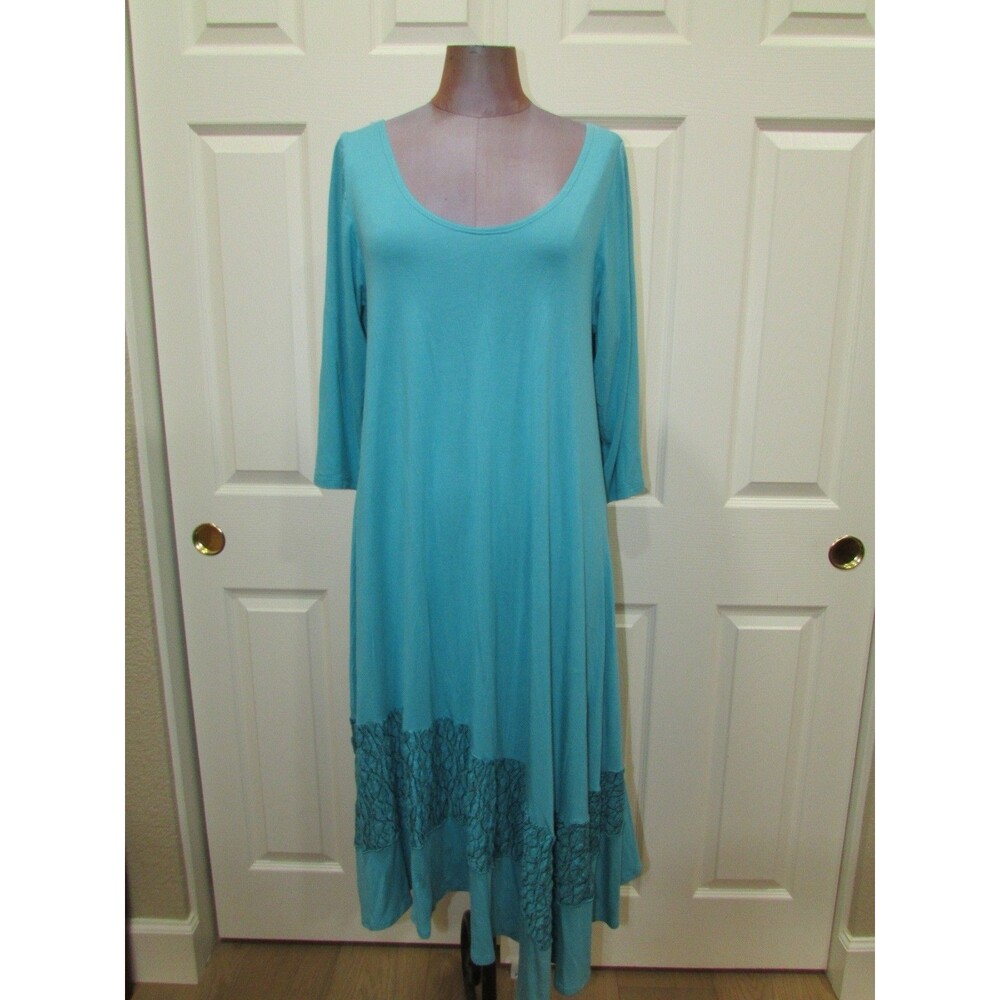 NOBLU TORQUOISE ASYMMETRICAL SMOOTH KNIT DRESS W/ INSET SIZE S/M NEW WITH TAGS